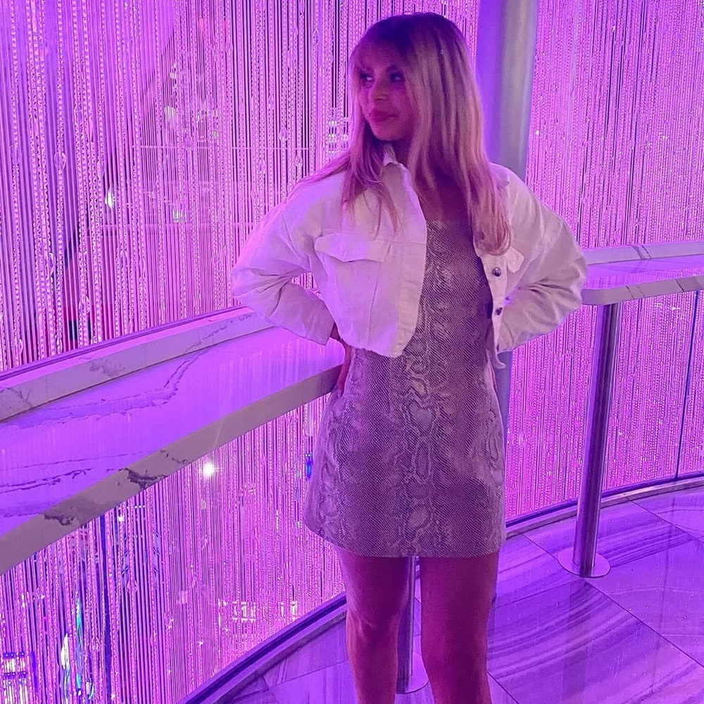 Shimmery snakeskin pattern mini dress